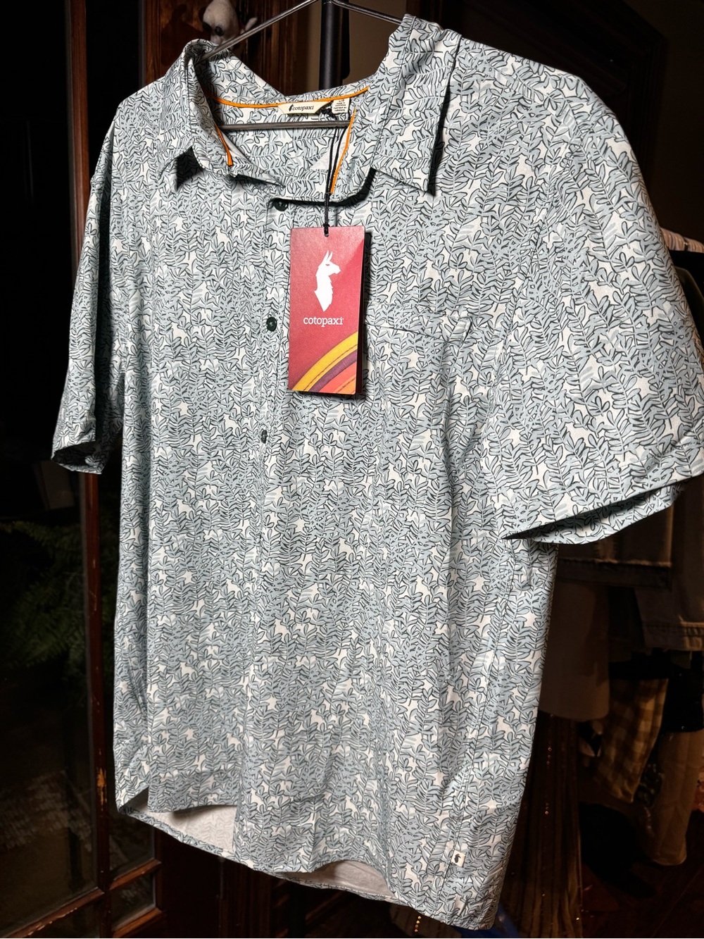 NWT Cotopaxi Short Sleeve Cambio Button Down Botanical Pattern Seaweed Foam Sz L